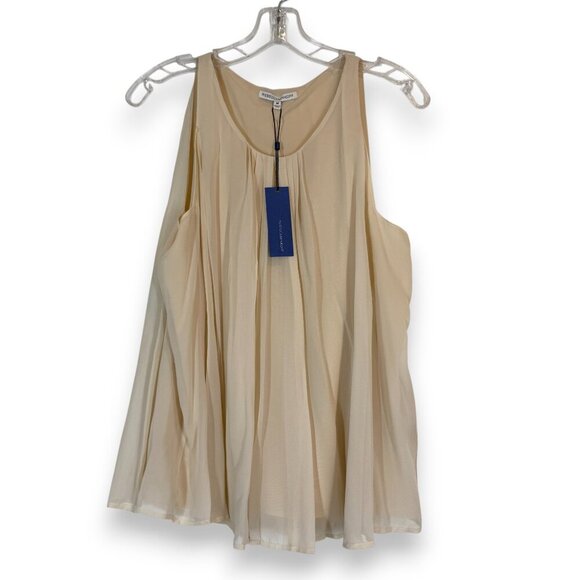 Rebecca Minkoff Blouse Top Sand Beige Silk Pleated Sleeveless Chiffon Medium - Picture 1 of 10